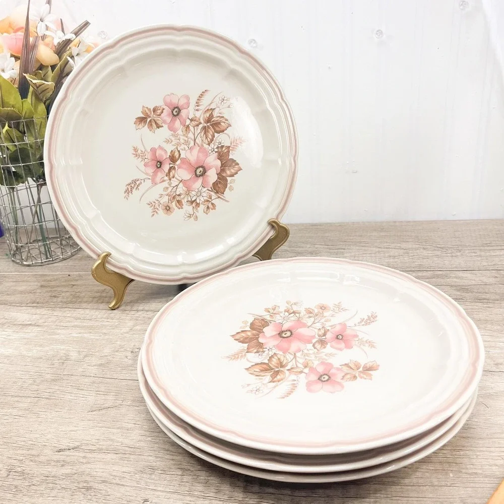 Vintage Floral‎ Stoneware Dessert Plates - Dinner Setting for 4
